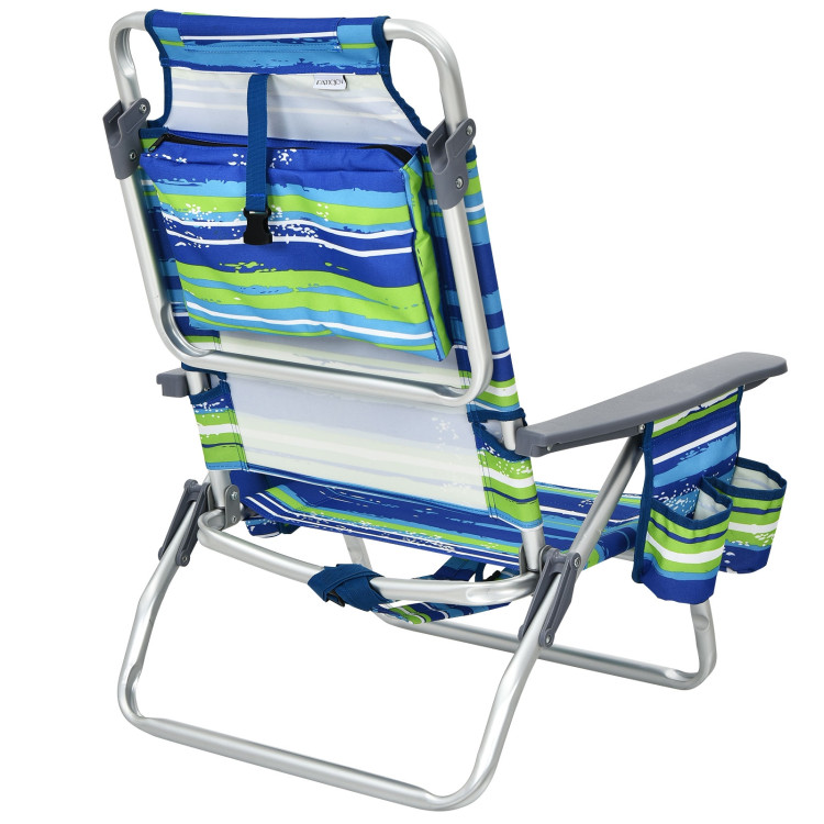 2-Pack Folding Backpack Beach Chair 5-Position Outdoor Reclining Chairs with Pillow-BlueCostway Gallery View 9 of 12