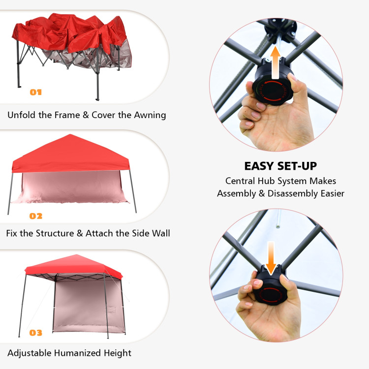 10 x 10 Feet Pop Up Tent Slant Leg Canopy with Detachable Side Wall-RedCostway Gallery View 12 of 13