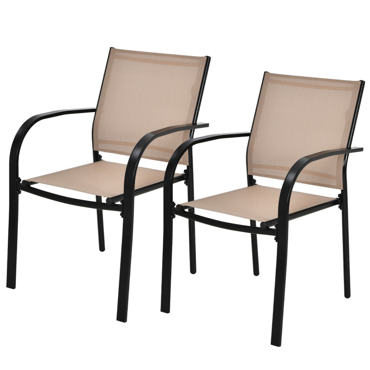 Set of 2 Patio Stackable Dining Chairs with Armrests Garden Deck - Gallery View 4 of 11