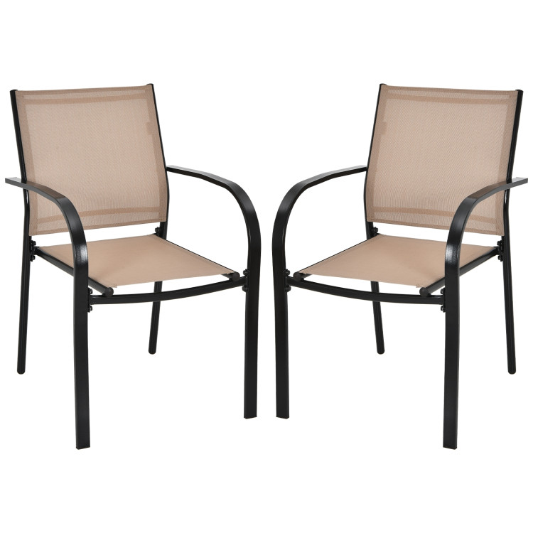 Set of 2 Patio Stackable Dining Chairs with Armrests Garden Deck - Gallery View 1 of 11