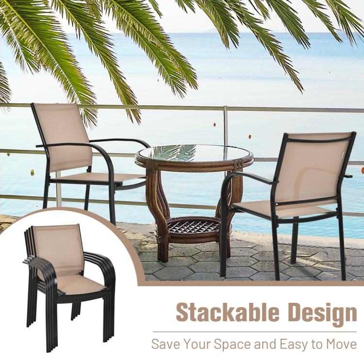 Set of 2 Patio Stackable Dining Chairs with Armrests Garden Deck - Gallery View 9 of 11