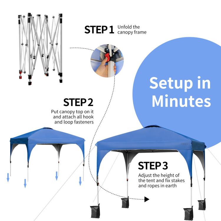 10 x 10 Feet Outdoor Pop-up Camping Canopy Tent with Roller Bag-BlueCostway Gallery View 10 of 12