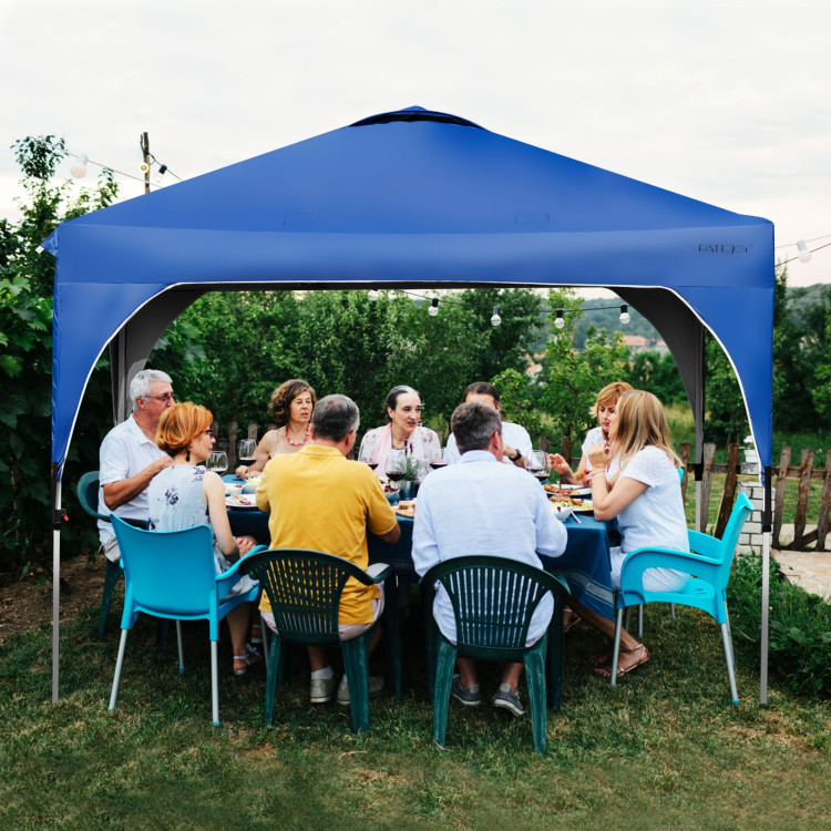 10 x 10 Feet Outdoor Pop-up Camping Canopy Tent with Roller Bag-BlueCostway Gallery View 6 of 12