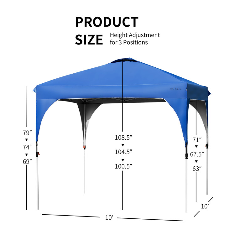 10 x 10 Feet Outdoor Pop-up Camping Canopy Tent with Roller Bag-BlueCostway Gallery View 4 of 12
