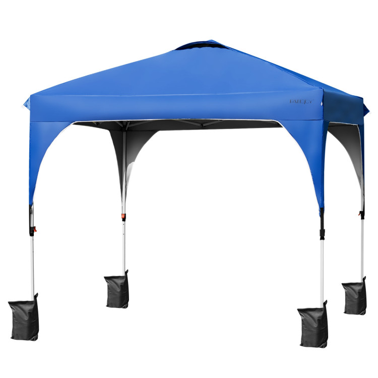 10 x 10 Feet Outdoor Pop-up Camping Canopy Tent with Roller Bag-BlueCostway Gallery View 3 of 12