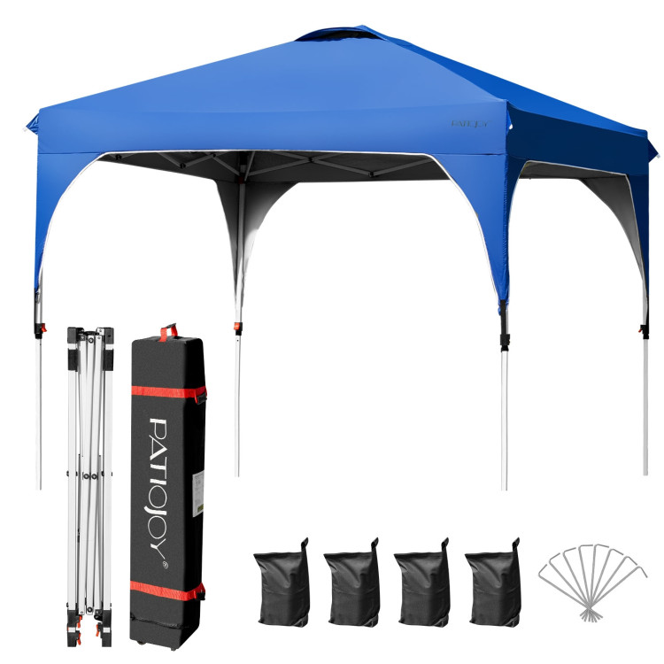 10 x 10 Feet Outdoor Pop-up Camping Canopy Tent with Roller Bag-BlueCostway Gallery View 9 of 12