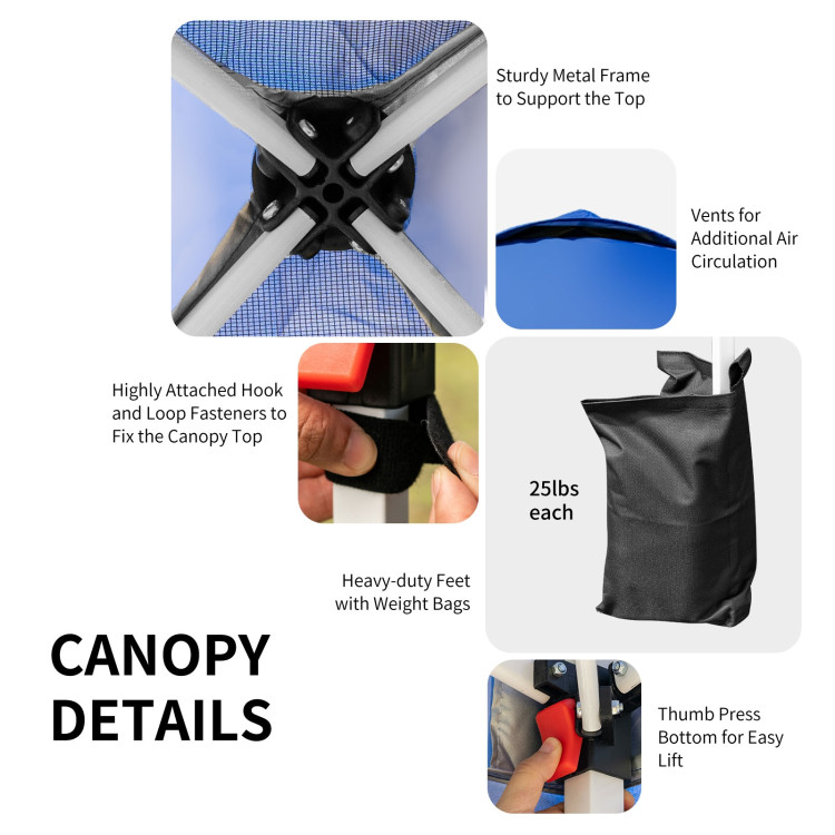 10 x 10 Feet Outdoor Pop-up Camping Canopy Tent with Roller Bag-BlueCostway Gallery View 11 of 12