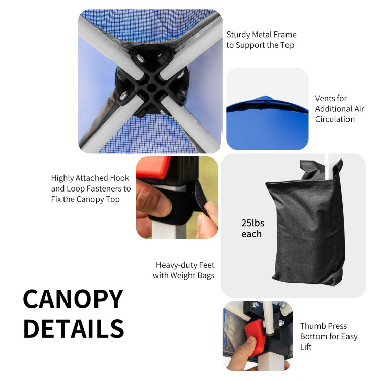 6.6  x 6.6 Feet Outdoor Pop Up Camping Canopy Tent with Roller Bag-BlueCostway Gallery View 11 of 12