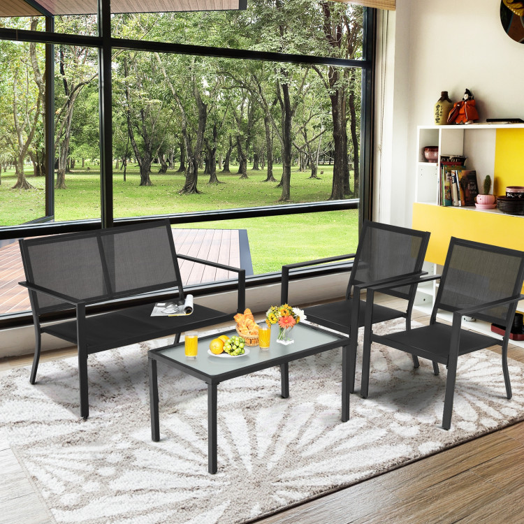 4 PCS Patio Furniture Set Sofa Coffee Table Steel Frame Garden-GrayCostway Gallery View 7 of 13