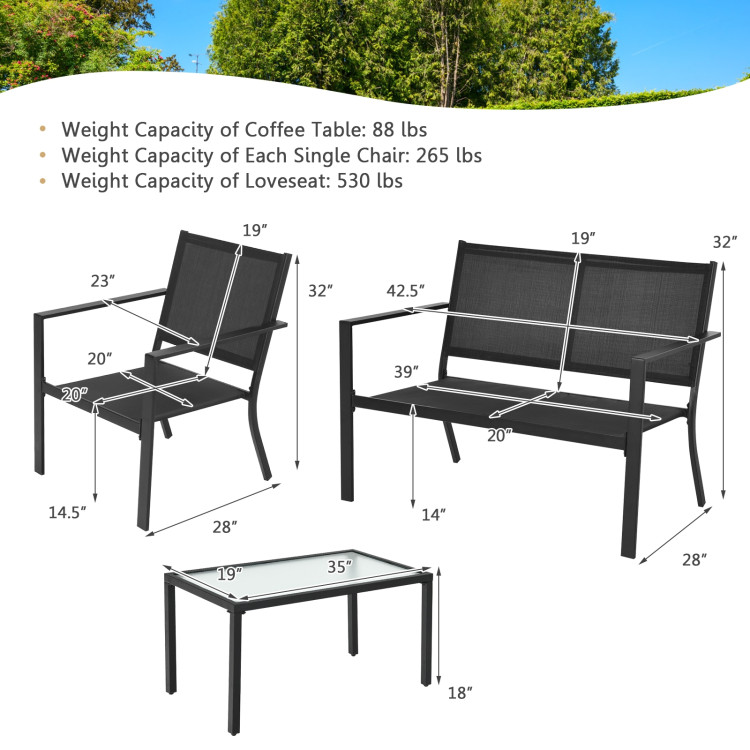 4 PCS Patio Furniture Set Sofa Coffee Table Steel Frame Garden-GrayCostway Gallery View 4 of 13
