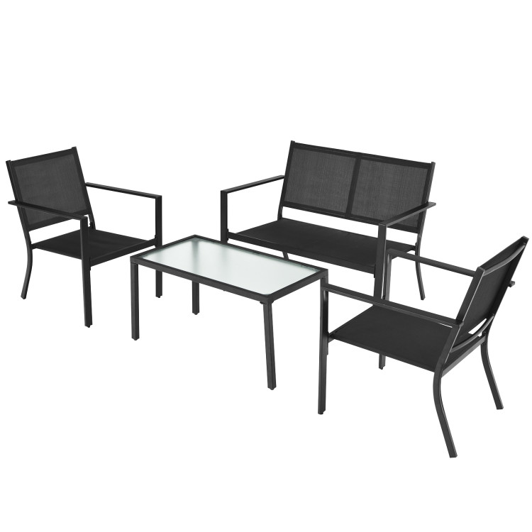 4 PCS Patio Furniture Set Sofa Coffee Table Steel Frame Garden-GrayCostway Gallery View 9 of 13