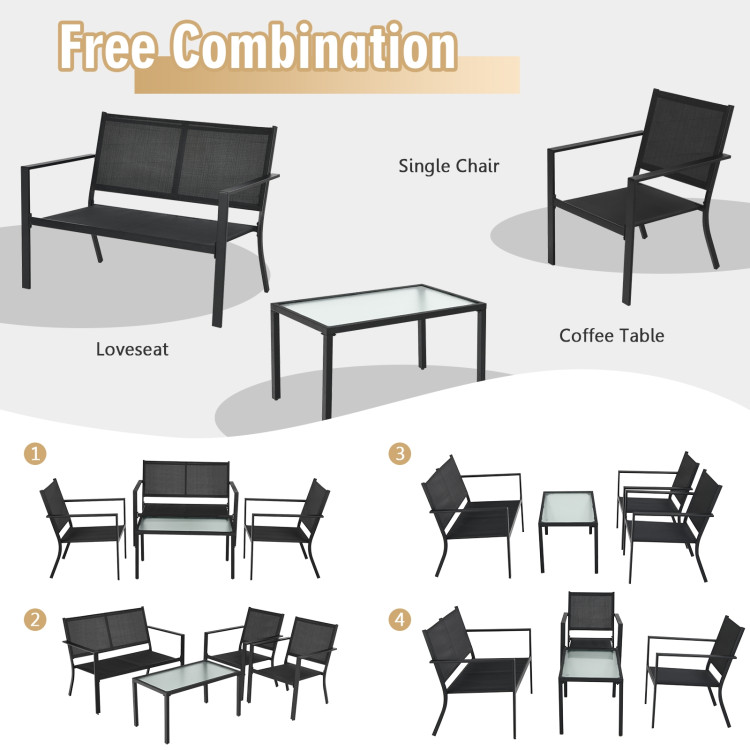 4 PCS Patio Furniture Set Sofa Coffee Table Steel Frame Garden-GrayCostway Gallery View 5 of 13