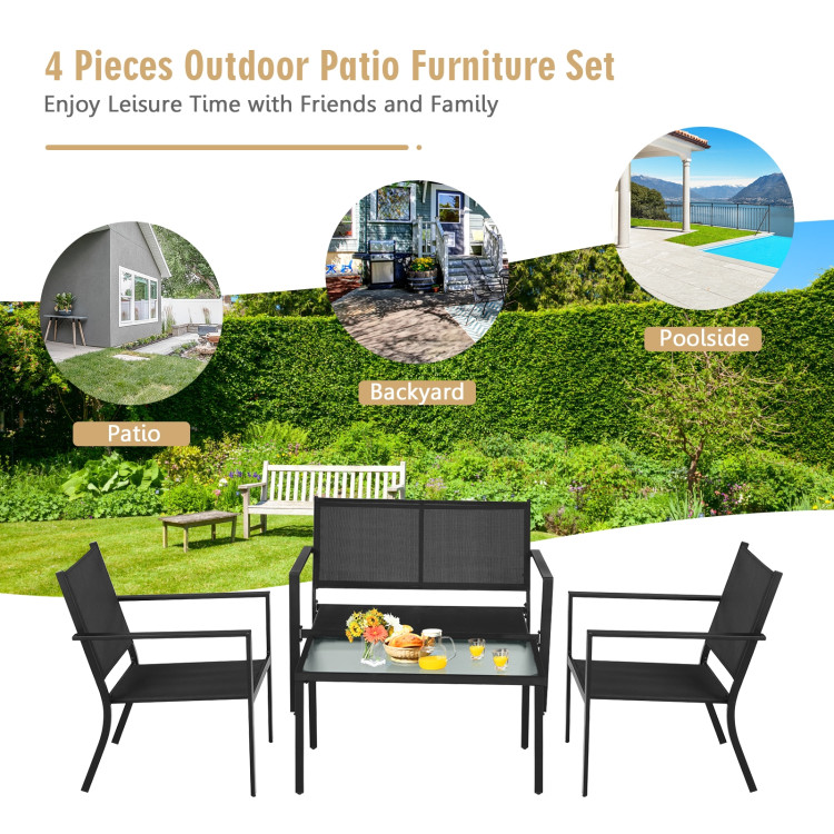 4 PCS Patio Furniture Set Sofa Coffee Table Steel Frame Garden-GrayCostway Gallery View 13 of 13
