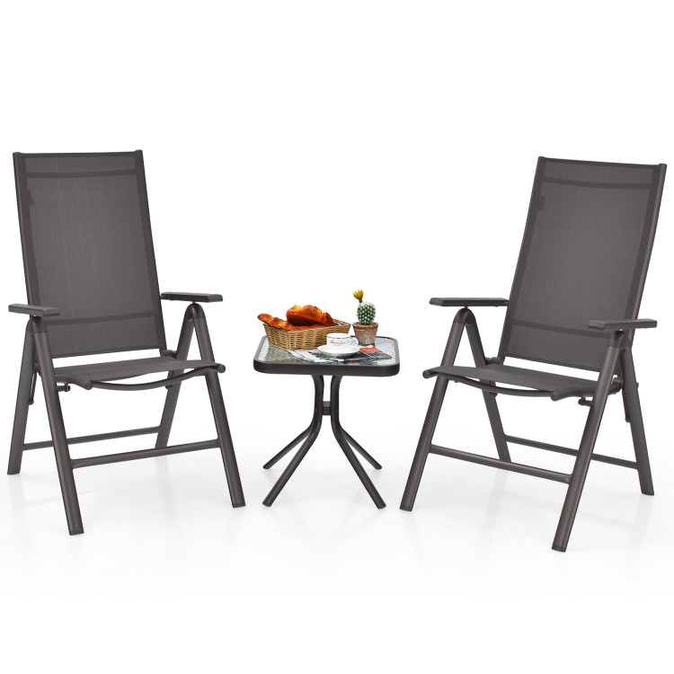 2 Pieces Patio Folding Dining Chairs Aluminium Adjustable Back-GrayCostway Gallery View 8 of 12