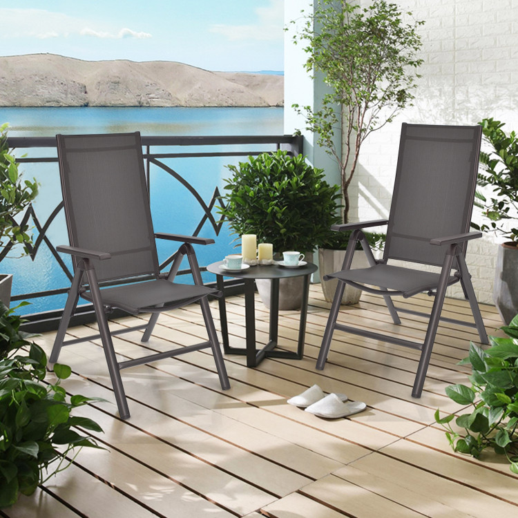 2 Pieces Patio Folding Dining Chairs Aluminium Adjustable Back-GrayCostway Gallery View 1 of 12