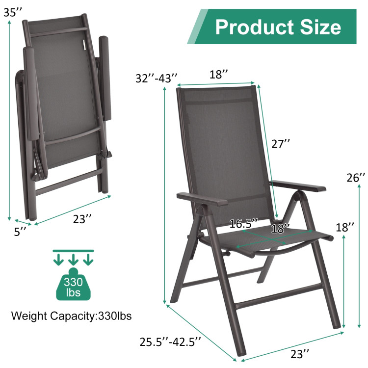 2 Pieces Patio Folding Dining Chairs Aluminium Adjustable Back-GrayCostway Gallery View 4 of 12