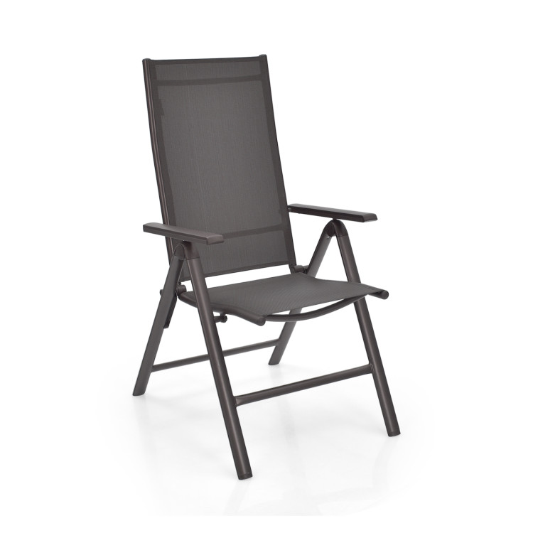 2 Pieces Patio Folding Dining Chairs Aluminium Adjustable Back-GrayCostway Gallery View 9 of 12