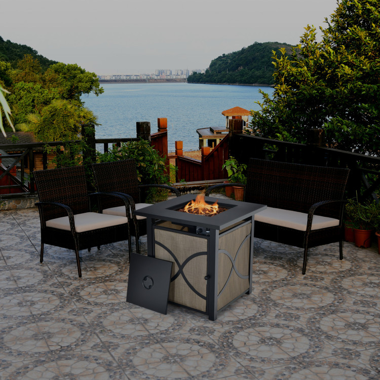 25 Inch 40000 BTU Propane Fire Pit Table with Lid and Fire GlassCostway Gallery View 6 of 10