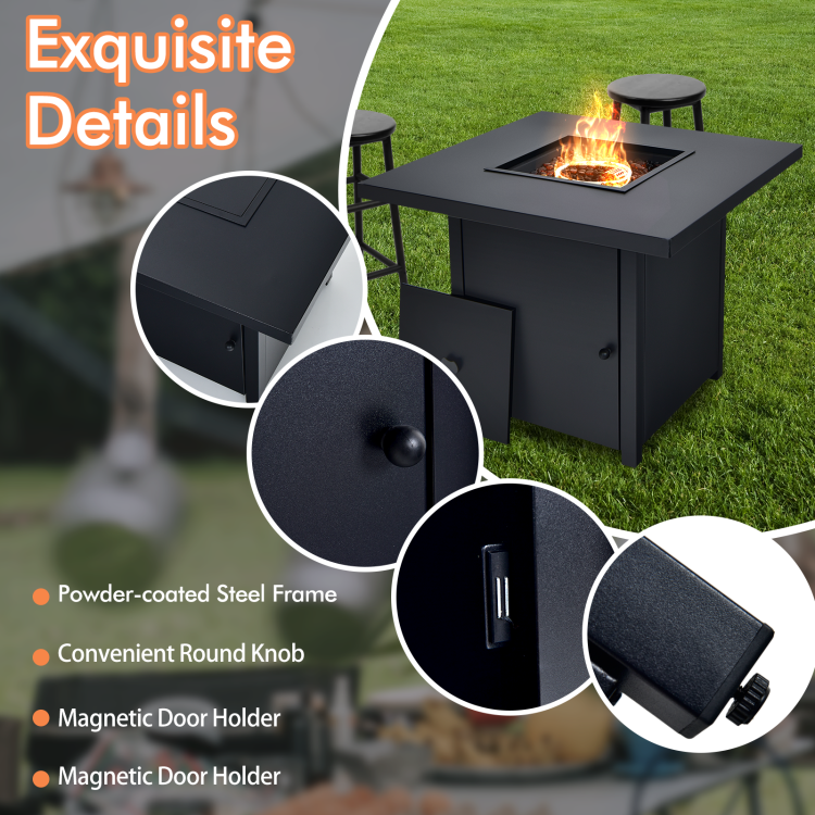 32 Inch 40000 BTU Propane Fire Pit Table with Lid and Fire GlassCostway Gallery View 10 of 10
