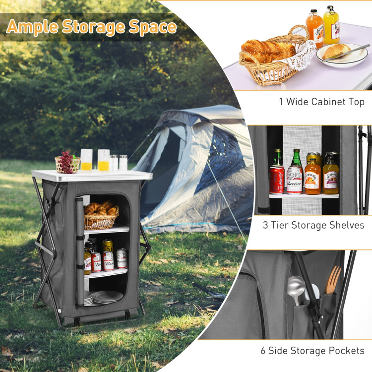 Folding Camping Storage Cabinet with 3 Shelves and Carry Bag - Costway