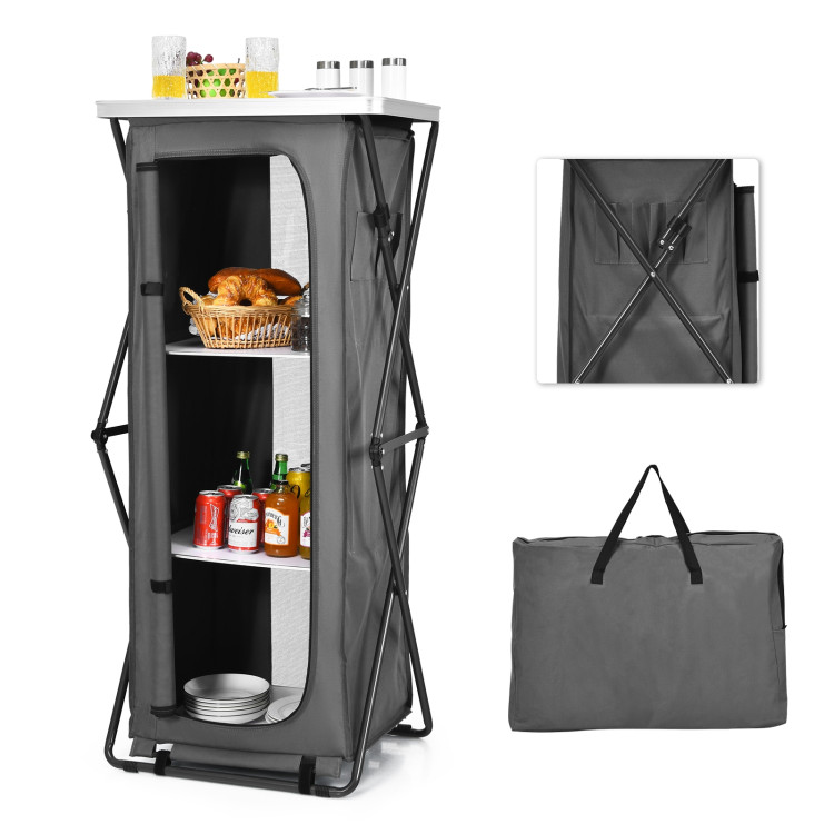 Folding Camping Storage Cabinet with 3 Shelves and Carry Bag-XLCostway Gallery View 3 of 9