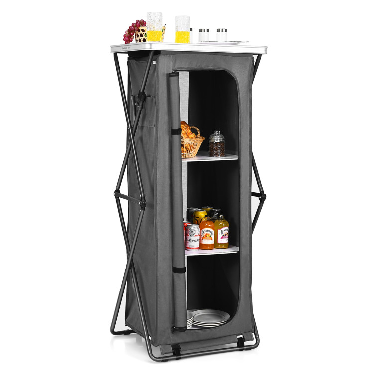 Folding Camping Storage Cabinet with 3 Shelves and Carry Bag-XLCostway Gallery View 6 of 9