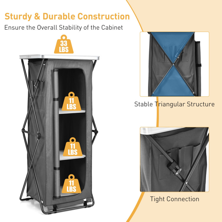 Folding Camping Storage Cabinet with 3 Shelves and Carry Bag-XLCostway Gallery View 9 of 9