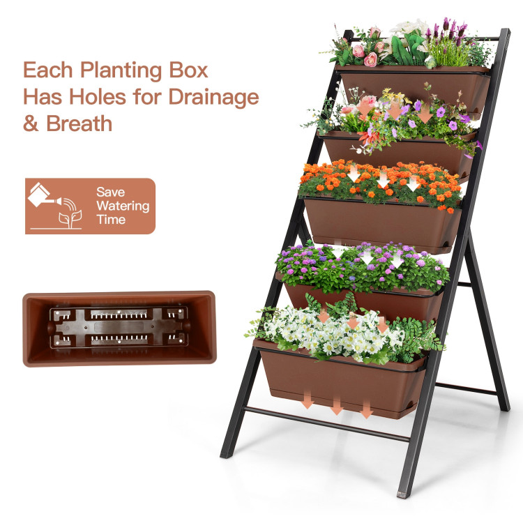 5-tier Vertical Garden Planter Box Elevated Raised Bed with 5 Container-BrownCostway Gallery View 5 of 11
