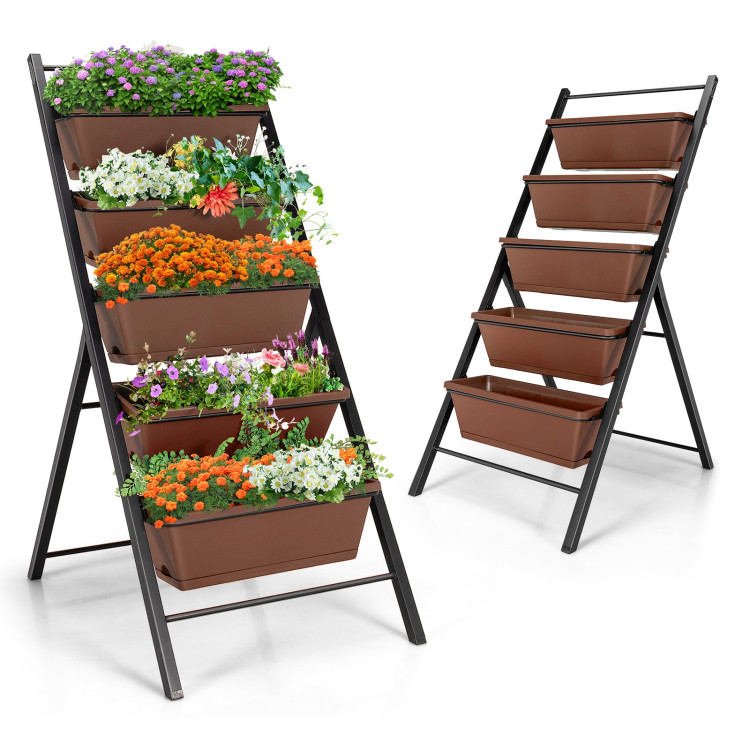 5-tier Vertical Garden Planter Box Elevated Raised Bed with 5 Container-BrownCostway Gallery View 8 of 11