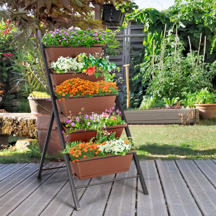 5-tier Vertical Garden Planter Box Elevated Raised Bed with 5 Container-BrownCostway Gallery View 6 of 11