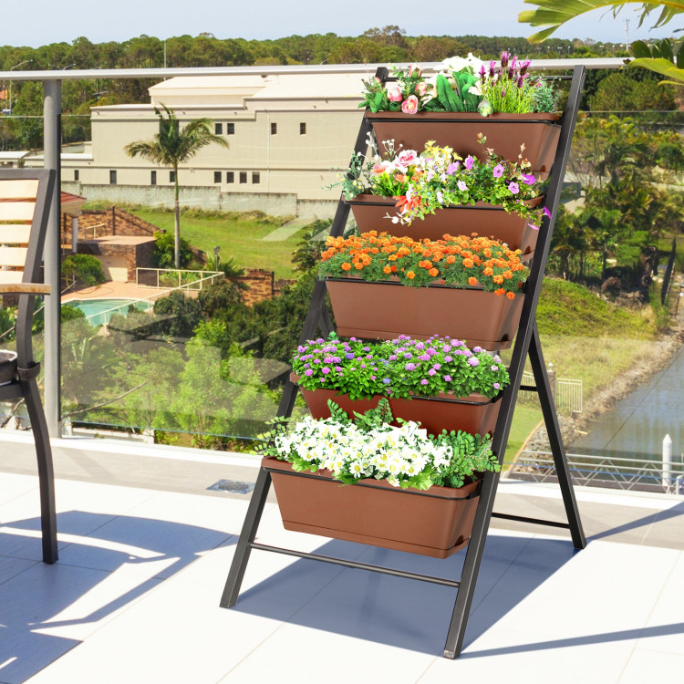 5-tier Vertical Garden Planter Box Elevated Raised Bed with 5 Container-BrownCostway Gallery View 1 of 11