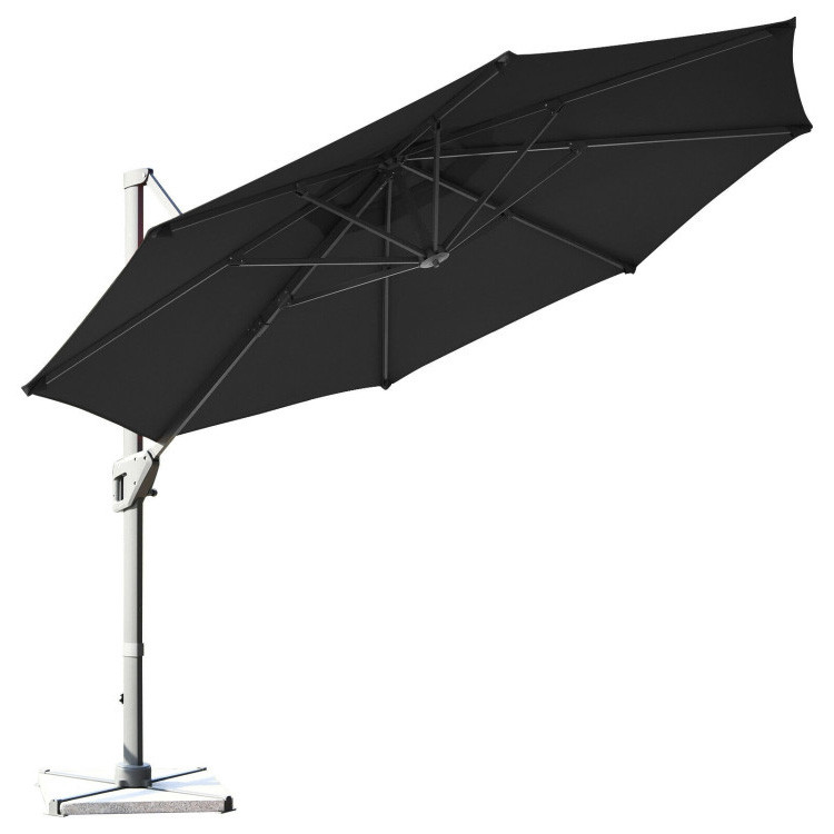 11ft Patio Offset Umbrella with 360° Rotation and Tilt System-GrayCostway Gallery View 1 of 12