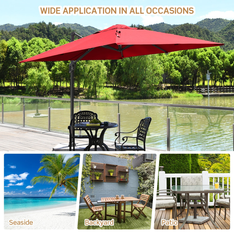 10 x 10 Feet Patio Offset Cantilever Umbrella with Aluminum 360-degree Rotation Tilt-WineCostway Gallery View 3 of 12