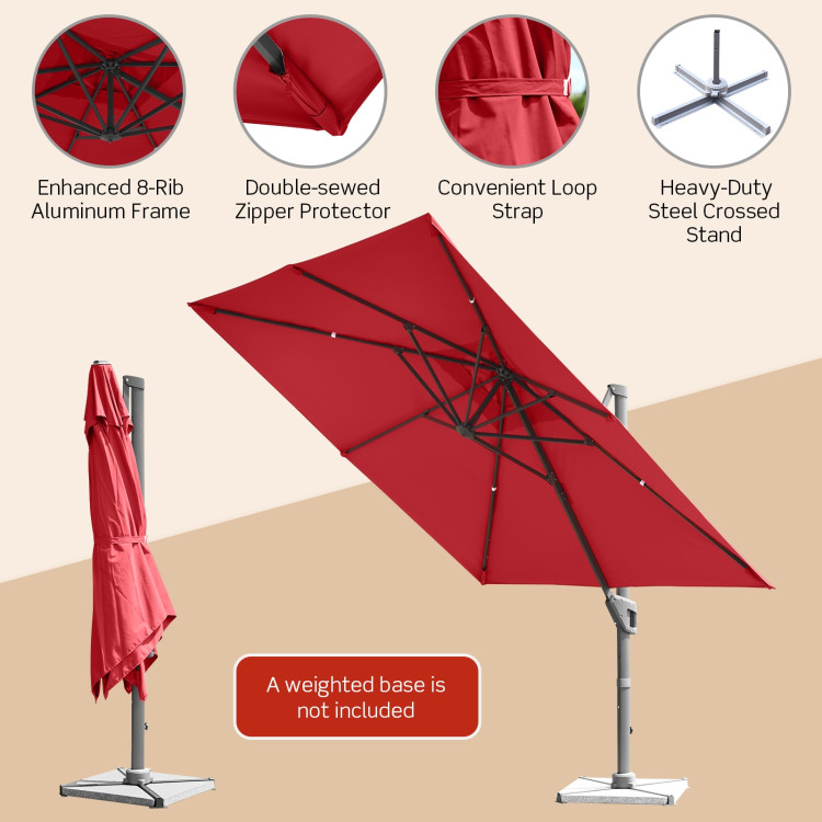 10 x 10 Feet Patio Offset Cantilever Umbrella with Aluminum 360-degree Rotation Tilt-WineCostway Gallery View 12 of 12