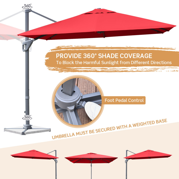 10 x 10 Feet Patio Offset Cantilever Umbrella with Aluminum 360-degree Rotation Tilt-WineCostway Gallery View 10 of 12