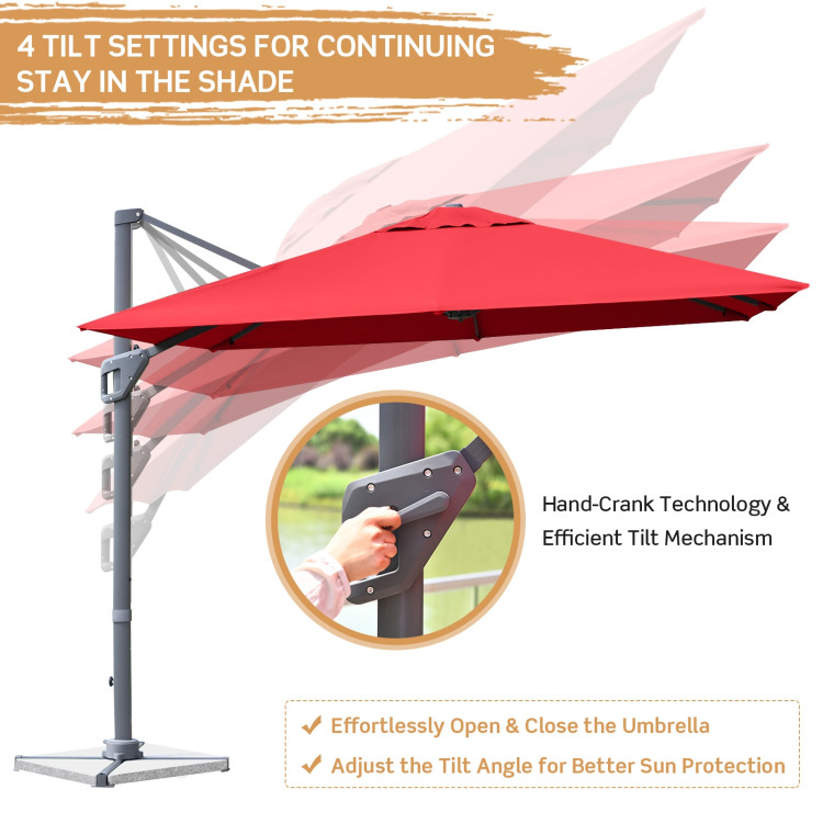 10 x 10 Feet Patio Offset Cantilever Umbrella with Aluminum 360-degree Rotation Tilt-WineCostway Gallery View 11 of 12