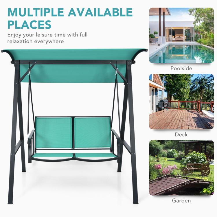 Outdoor Porch Steel Hanging 2-Seat Swing Loveseat with Canopy-TurquoiseCostway Gallery View 10 of 10