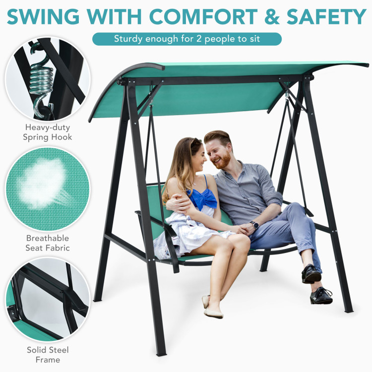 Outdoor Porch Steel Hanging 2-Seat Swing Loveseat with Canopy-TurquoiseCostway Gallery View 9 of 10