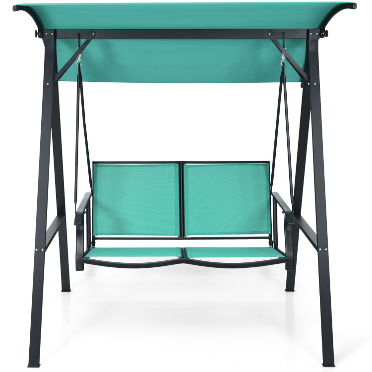 Outdoor Porch Steel Hanging 2-Seat Swing Loveseat with Canopy-TurquoiseCostway Gallery View 8 of 10
