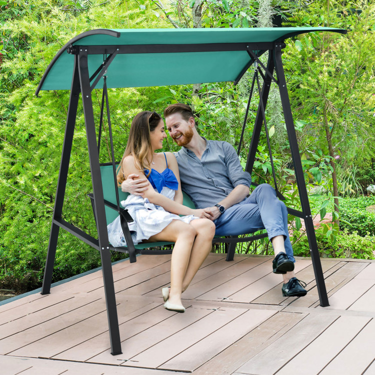 Outdoor Porch Steel Hanging 2-Seat Swing Loveseat with Canopy-TurquoiseCostway Gallery View 6 of 10