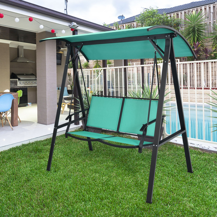 Outdoor Porch Steel Hanging 2-Seat Swing Loveseat with Canopy-TurquoiseCostway Gallery View 2 of 10