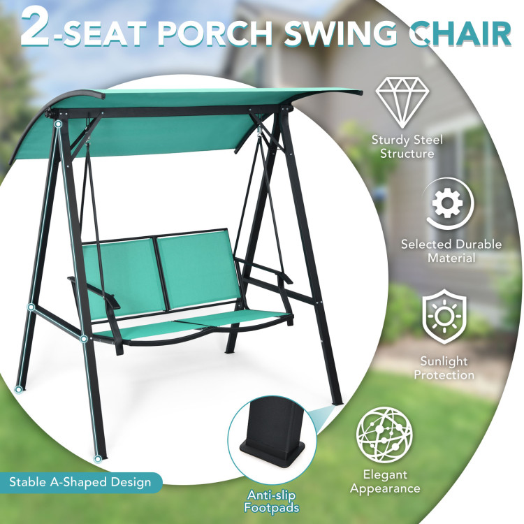 Outdoor Porch Steel Hanging 2-Seat Swing Loveseat with Canopy-TurquoiseCostway Gallery View 3 of 10