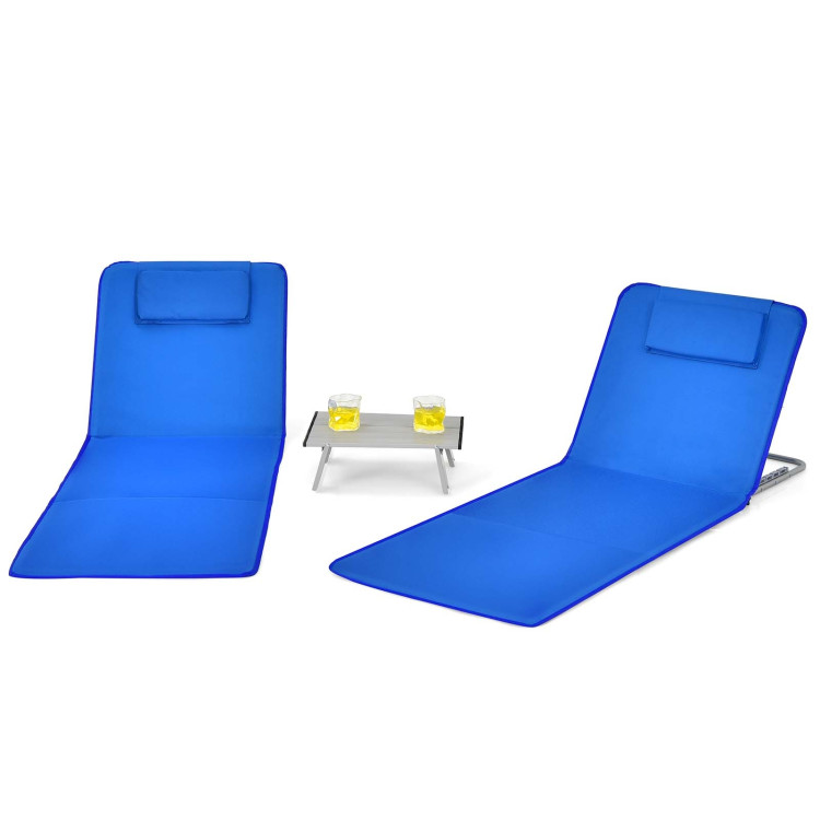 3 Pieces Beach Lounge Chair Mat Set 2 Adjustable Lounge Chairs with Table Stripe-Blue - Gallery View 7 of 10
