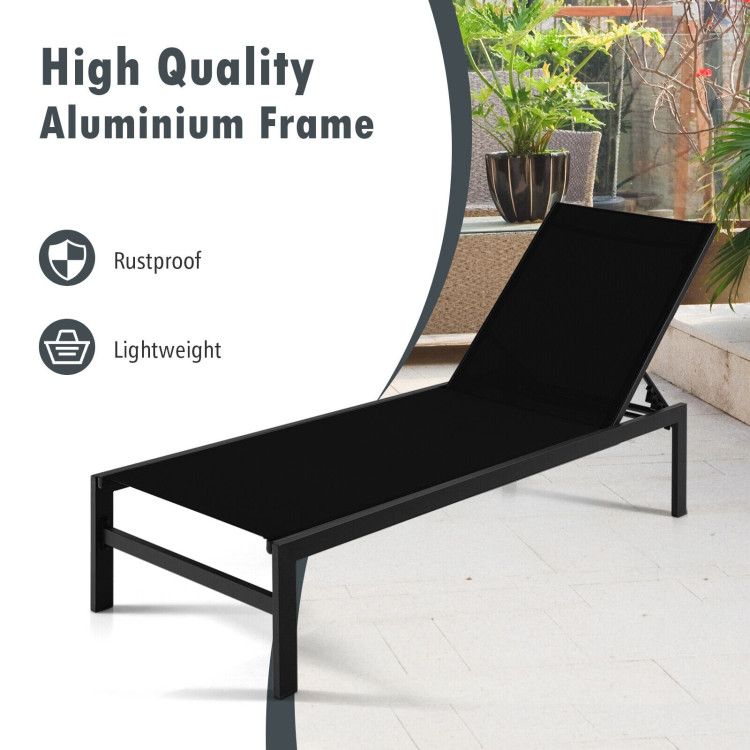 6-Position Chaise Lounge Chairs with Rustproof Aluminium Frame-BlackCostway Gallery View 5 of 9