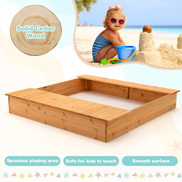 Kids Wooden Sandbox with Bench Seats and Storage BoxesCostway Gallery View 10 of 10