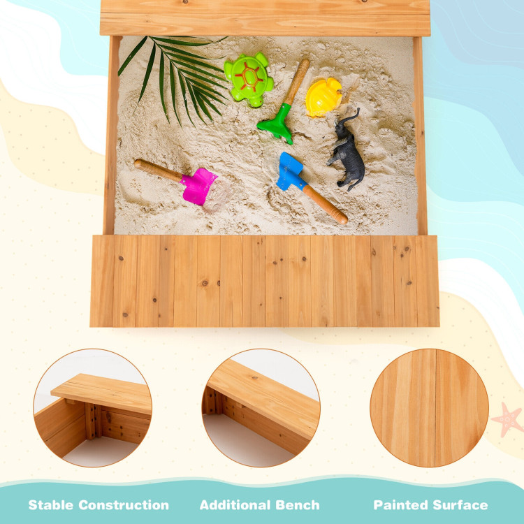 Kids Wooden Sandbox with Bench Seats and Storage BoxesCostway Gallery View 5 of 10