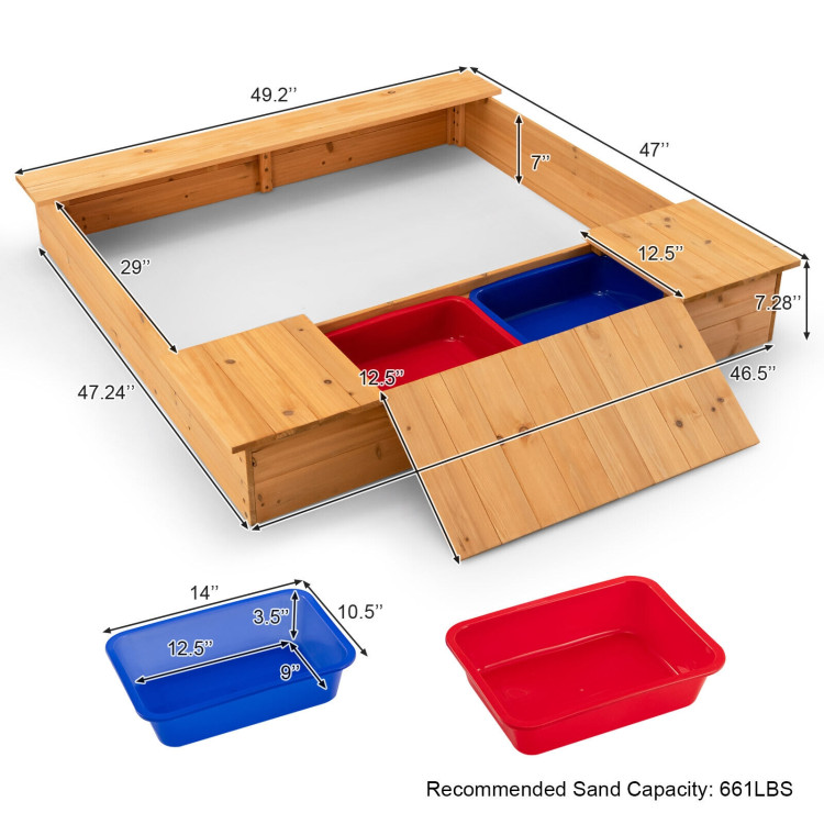 Kids Wooden Sandbox with Bench Seats and Storage BoxesCostway Gallery View 4 of 10