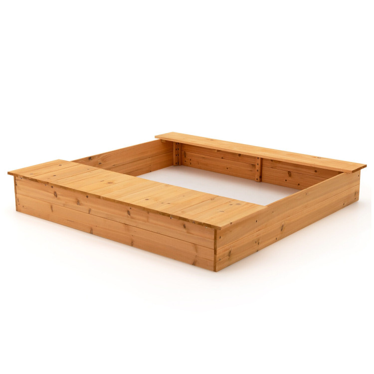 Kids Wooden Sandbox with Bench Seats and Storage BoxesCostway Gallery View 1 of 10