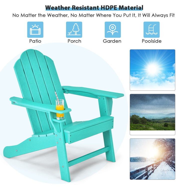 Outdoor Folding Adirondack Chair with Built-in Cup Holder for Backyard and Porch-TurquoiseCostway Gallery View 2 of 7