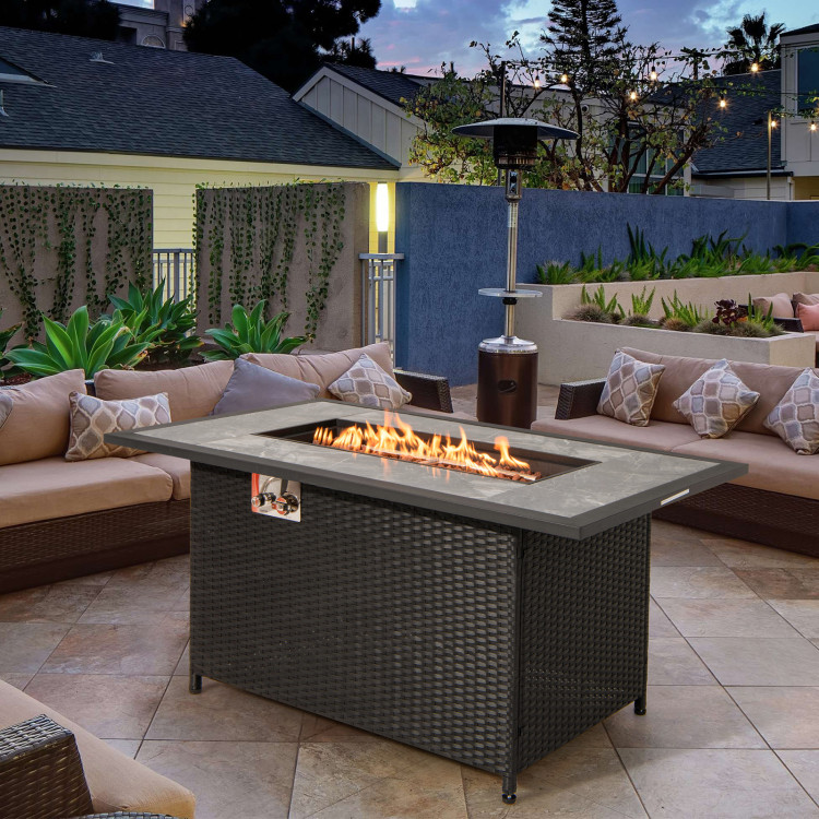 52 Inch Rattan Wicker Propane Fire Pit Table with Rain Cover and Lava ...